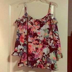 Shoulder cut out 3/4 sleeve bright blouse